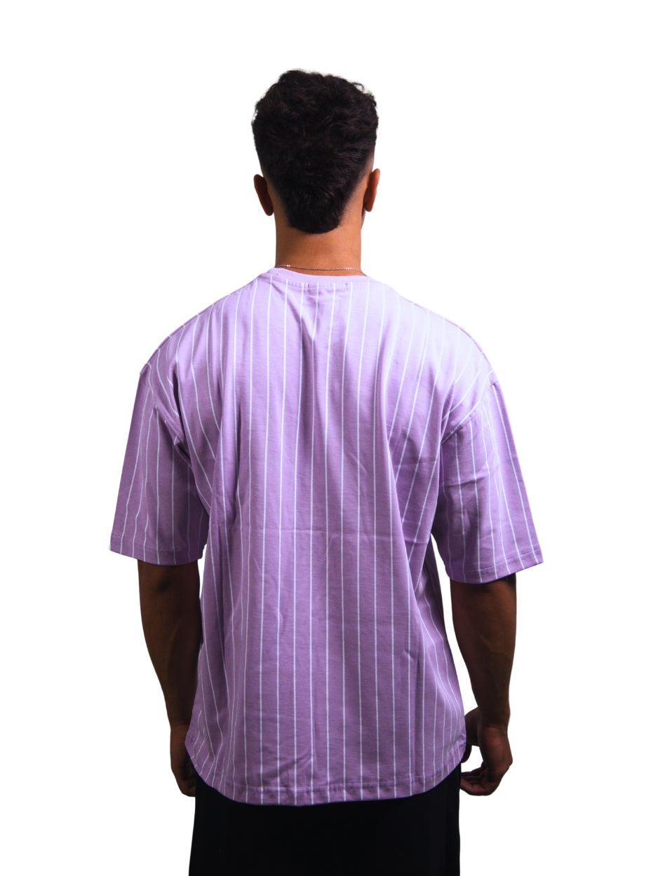 Oversized Purple Striped White T-shirt