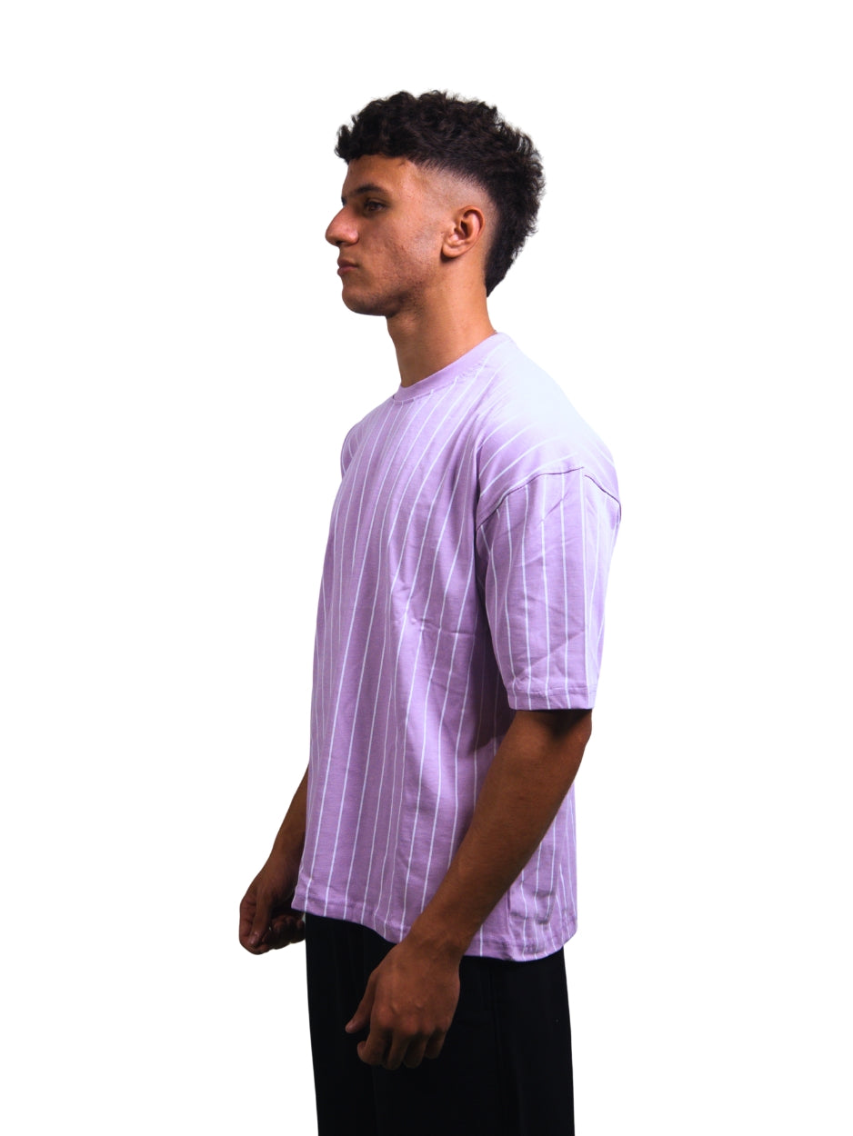 Oversized Purple Striped White T-shirt