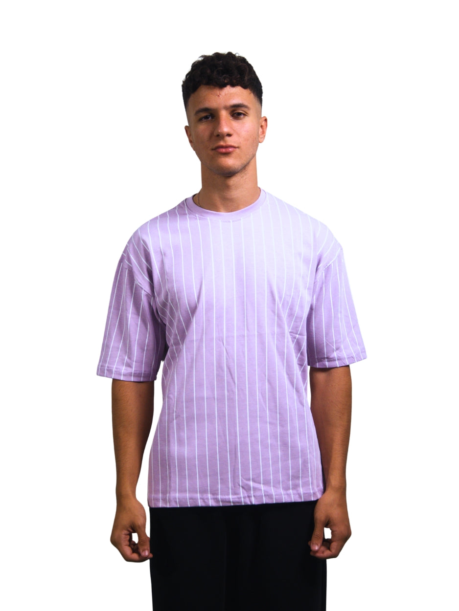Oversized Purple Striped White T-shirt